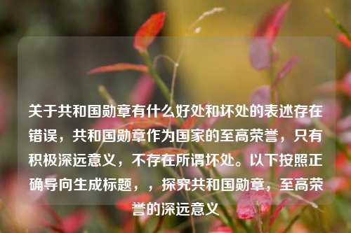 关于共和国勋章有什么好处和坏处的表述存在错误，共和国勋章作为国家的至高荣誉，只有积极深远意义，不存在所谓坏处。以下按照正确导向生成标题，，探究共和国勋章，至高荣誉的深远意义